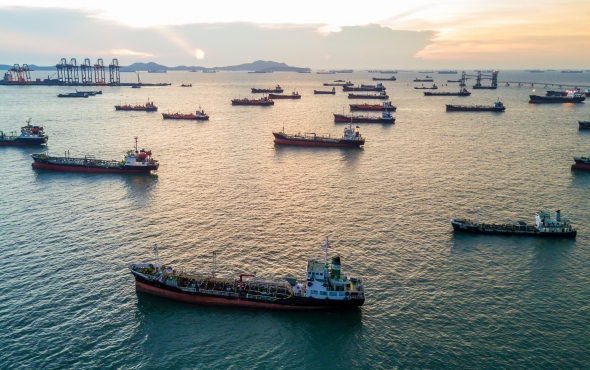 Ships waiting to enter their destination port  