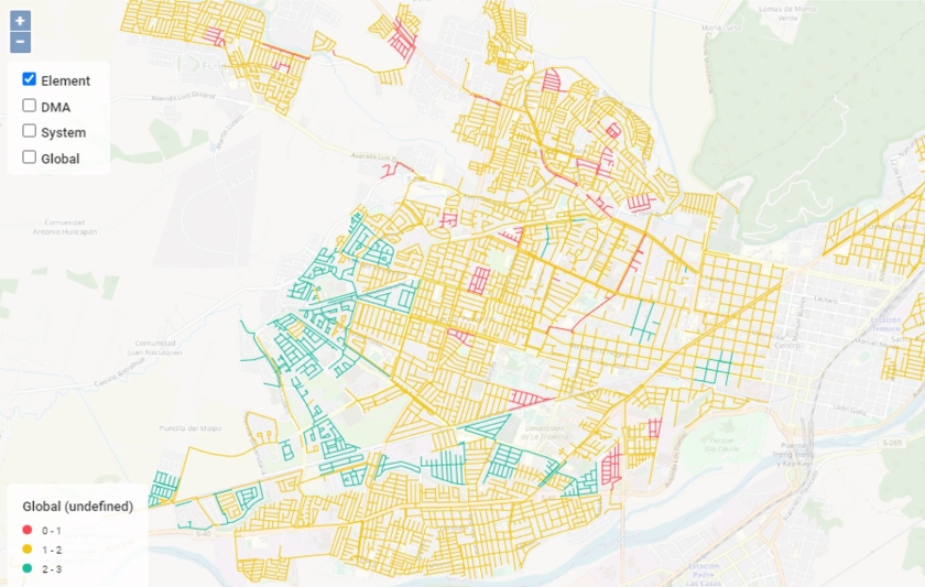 Screen showing visualization of the degree of deterioration of water pipelines in infrawise